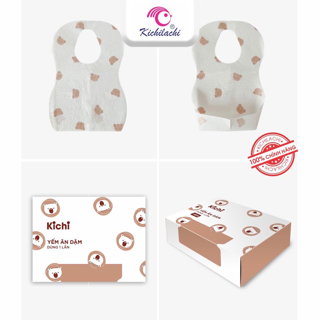 5 Yếm / Hộp 20 Yếm Giấy ăn dặm có màng hứng dùng 1 lần cao cấp cho Bé Kichi Kichilachi