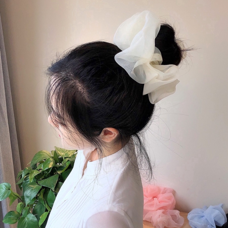 Dây cột tóc co giãn phối lụa satin màu trơn thời trang cho phái nữ