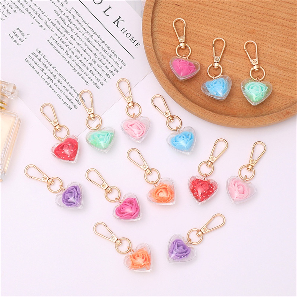 Móc Khóa Hình Hoa Hồng Trong Suốt Lãng Mạn