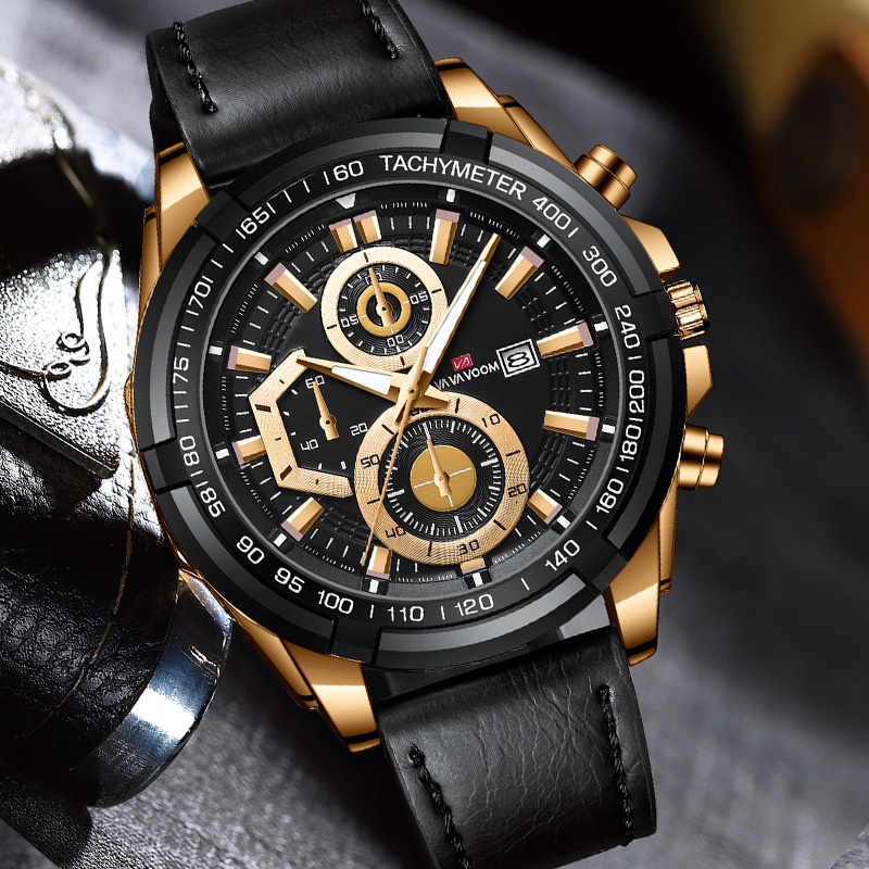 Đồng Hồ Nam VAVAVOOM 2321 Dây Da Chính Hãng Cao Cấp Kiểu Dáng Thanh Lịch Size 46mm