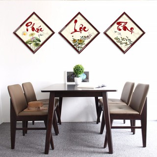 Tranh bộ 3 ép gỗ treo tường ngày tết Thư Pháp chữ Phúc Lộc Thọ D1433