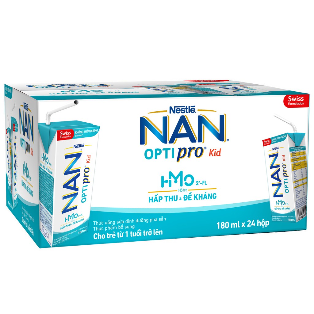 [Tặng 1 Gối Ngôi Sao] Thùng 24 Hộp Sữa Dinh Dưỡng Pha Sẵn NESTLE NAN OPTIPRO Kid 180ml/Hộp