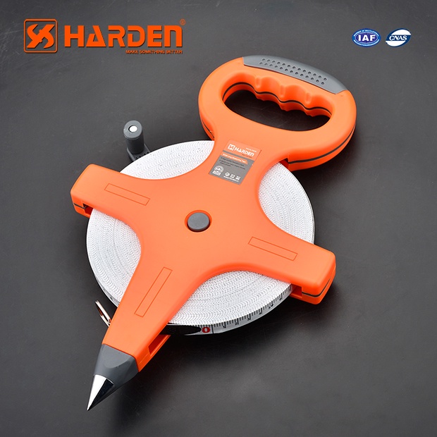 Thước dây cuộn sợi thủy tinh Harden 50mx12.5mm, thước cuốn đa năng vỏ nhựa ABS bọc cao su siêu bền, tốc độ cuốn nhanh