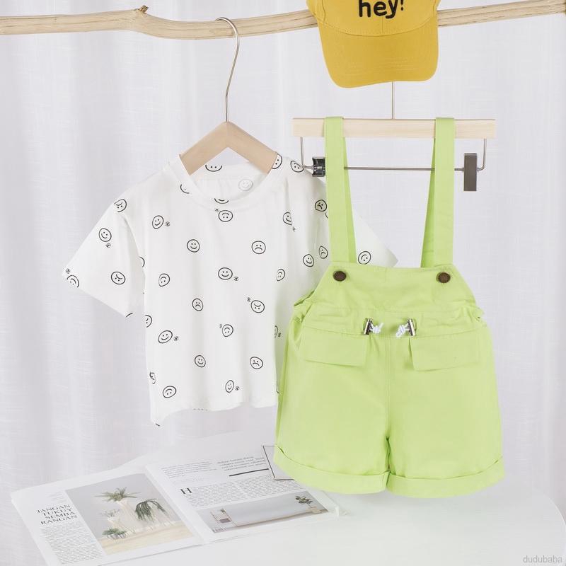 Set Áo Thun Tay Ngắn &amp; Quần Short Yếm Cho Bé 0-4 Tuổi