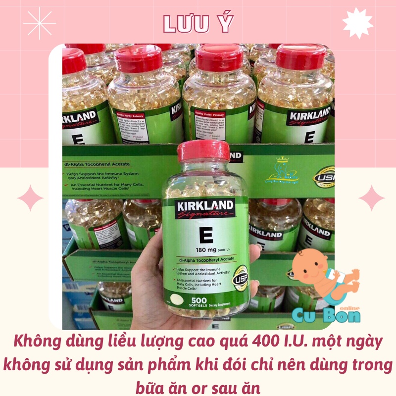 Vitamin E Kirkland Signature 400 IU của Mỹ 500 viên giúp trẻ hóa da chống lão hóa cho phụ nữ từ 12 tuổi trở lên