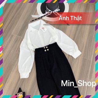 Set Quần Baggy Cạp Cao Sơ Mi Trắng