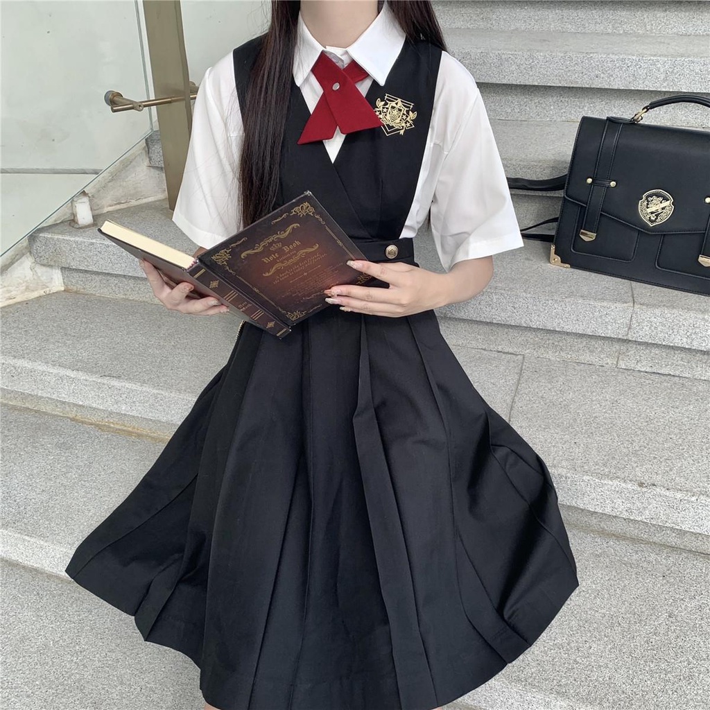 Bộ Đồng Phục Nữ Sinh Nhật Bản 2022 Áo Sơ Mi Ngắn Tay + Chân Váy Yếm Mỏng Phong Cách Mới Mùa Hè