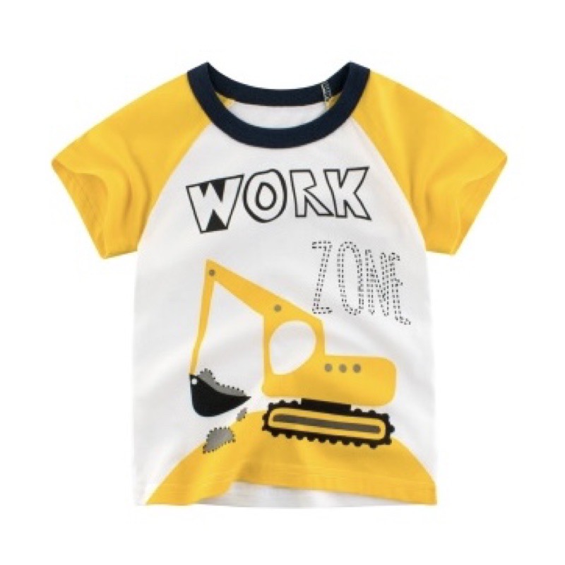Áo thun ngắn tay bé trai hình máy xúc, máy ủi, oto, áo phông cotton bé trai hàng Quảng Châu