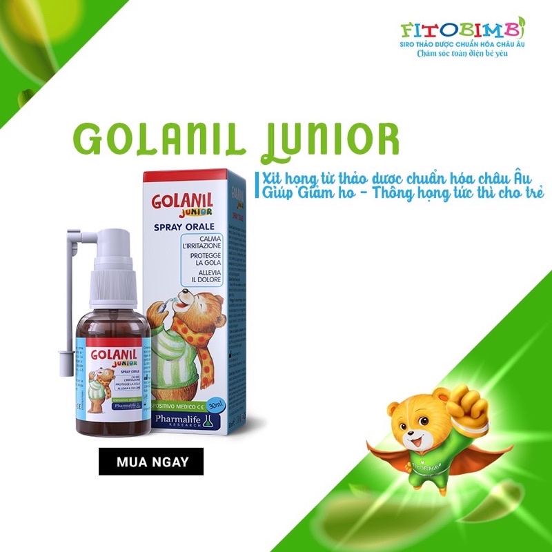 Golanil Junior Spray Orale - Giúp giảm ho giảm đau rát họng, khản giọng thông họng tức thì cho bé (Lọ 30ml)
