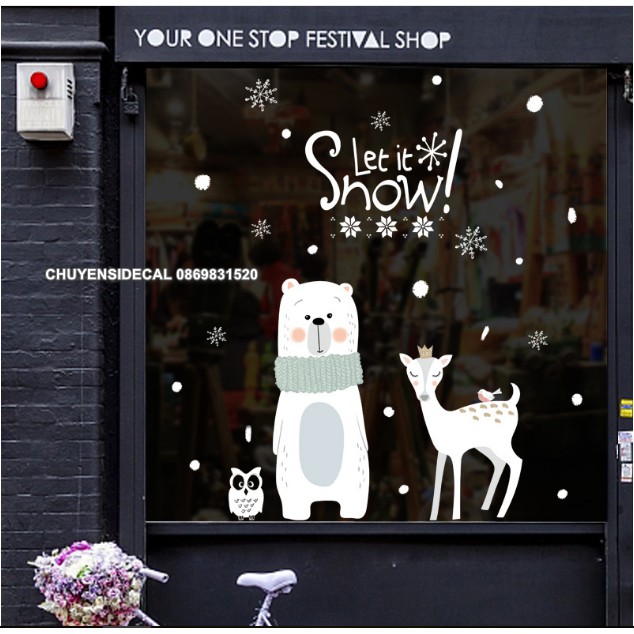 Decal trang trí tường Noel - Nai nữ hoàng và Gấu Trắng