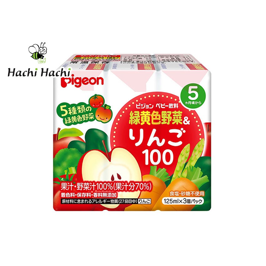 Nước ép táo và rau củ Pigeon cho bé từ 5 tháng 125ml x 3 hộp - Hachi Hachi Japan Shop