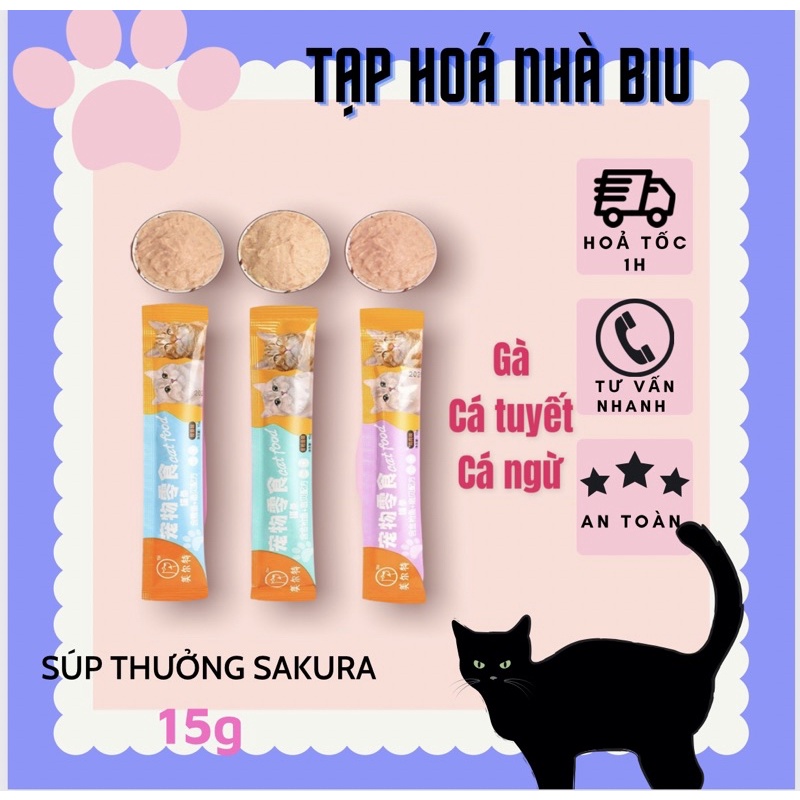 Súp thưởng Sakura,Pet snack 15g cho mèo đủ vị giá cực rẻ