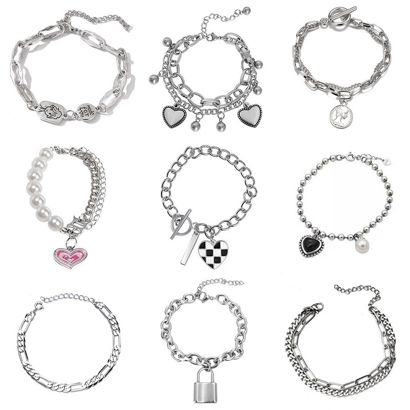 Vòng Tay Kim Loại Mặt Hình Trái Tim Phong Cách Hip Hop Thời Trang Cho Nam Nữ