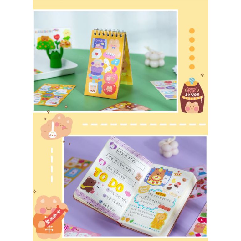 Quyển 50 trang sticker Yuxian Bear and Rabbit hình dán trang trí sổ tay | BSC016