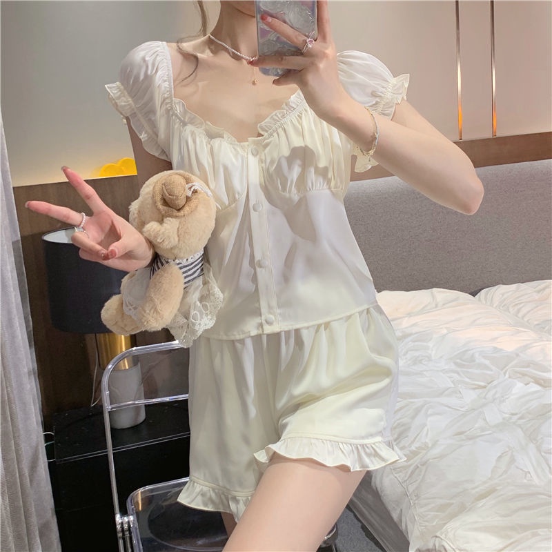 Bộ Đồ Ngủ Tay Ngắn Có Mút Đệm Ngực Thời Trang Mùa Hè Quyến Rũ Cho Nữ
