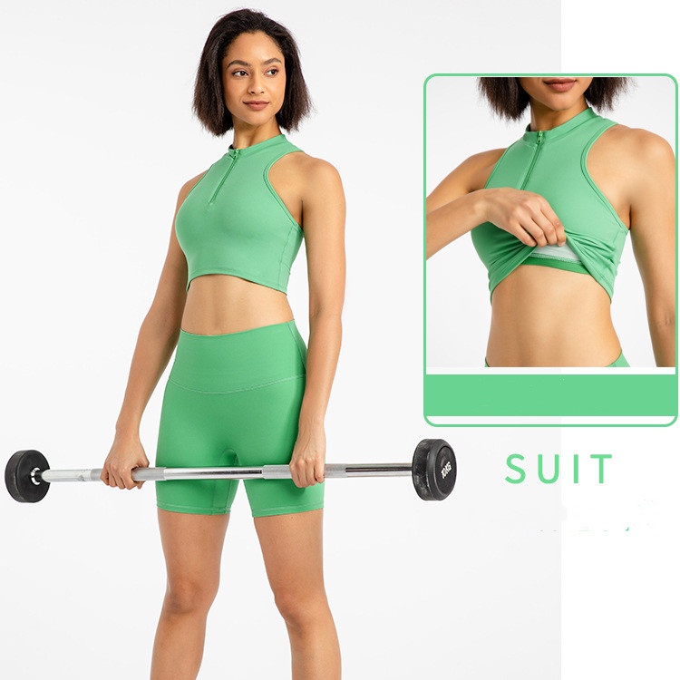 Set trang phục thể thao HOPPE FUMENG gồm áo ngực sát nách và quần short lưng cao thời trang cho nữ