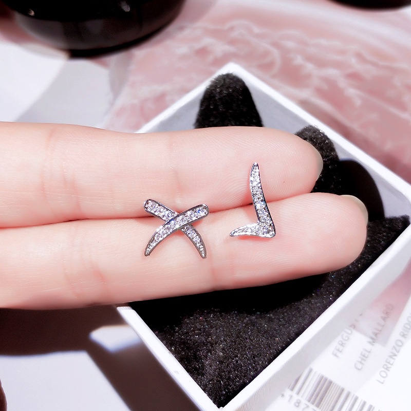 [Jiudoulan] Khuyên Tai Bạc Đính Kim Cương Không Đối Xứng Thời Trang Cho Nữ