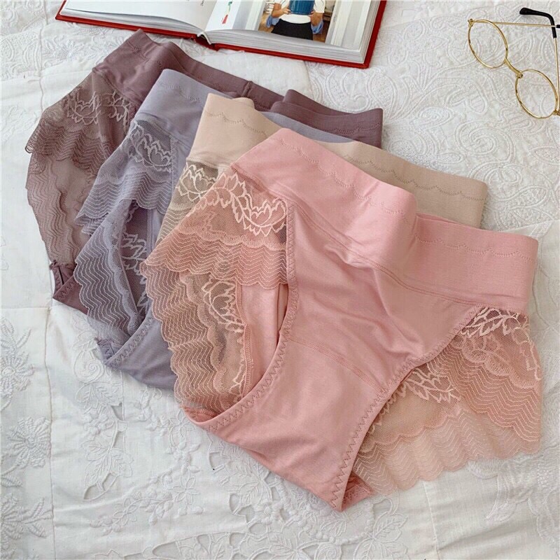 Quần Lót Nữ Cotton Cạp Cao viền ren thu gọn vòng eo