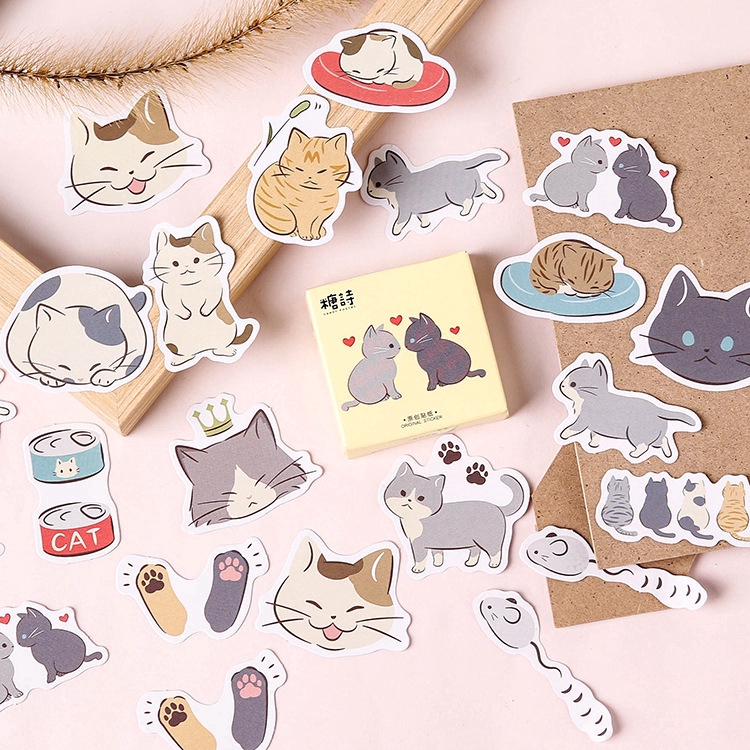 Hộp 45 sticker hoạt hình dán trang trí thủ công xinh xắn