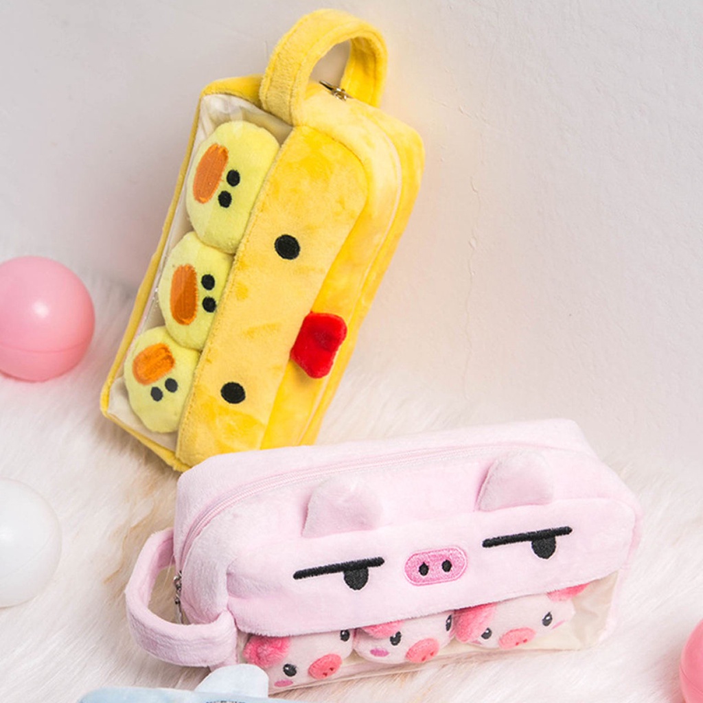 Hộp Bút Thú Nhồi Bông Dễ Thương Siêu Cute, Gồm 3 Pin Cài Thú Nhồi Bông Đáng Yêu