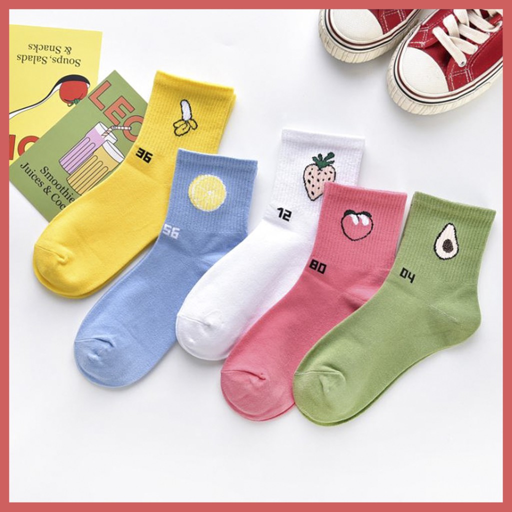 🥑TẤT CỔ CAO hoa quả cực cute ⚡ Tất Nam Nữ Phong Cách hàn quốc, tất ulzzang, vớ cổ cao .