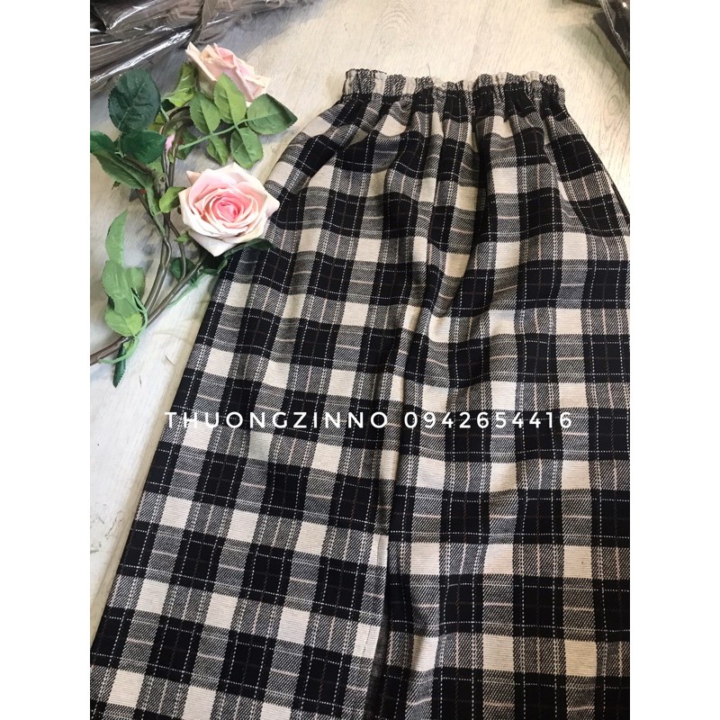Chân váy dài chất dạ Quảng Châu Chân váy kẻ caro dáng suông vintage phong cách Hàn Quốc | BigBuy360 - bigbuy360.vn