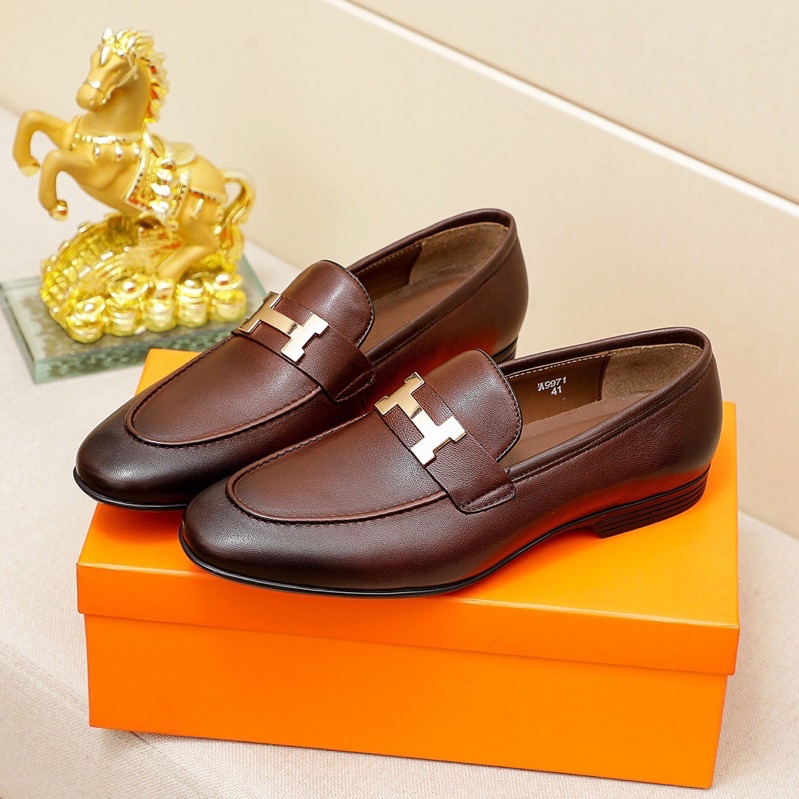 Giày tây lười cho nam màu nâu mài thời trang thương hiệu Hermes cao cấp