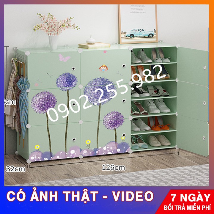 “SALE SỐC” Tủ giày nhựa lắp ghép 18 Ô CHIA Ô BỘ CỐM CỬA HỌA TIẾT TỰ CHỌN ( tặng kèm móc sườn treo đồ)