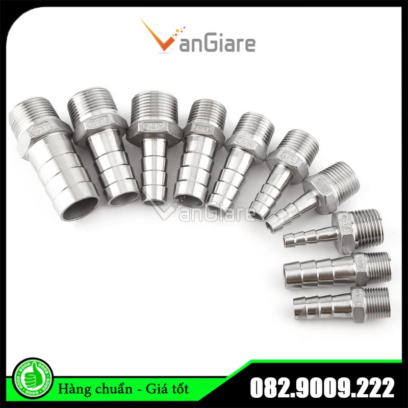 Đầu nối đuôi chuột inox ren ngoài 6mm 8mm 10mm 12mm 16mm 20mm 25mm