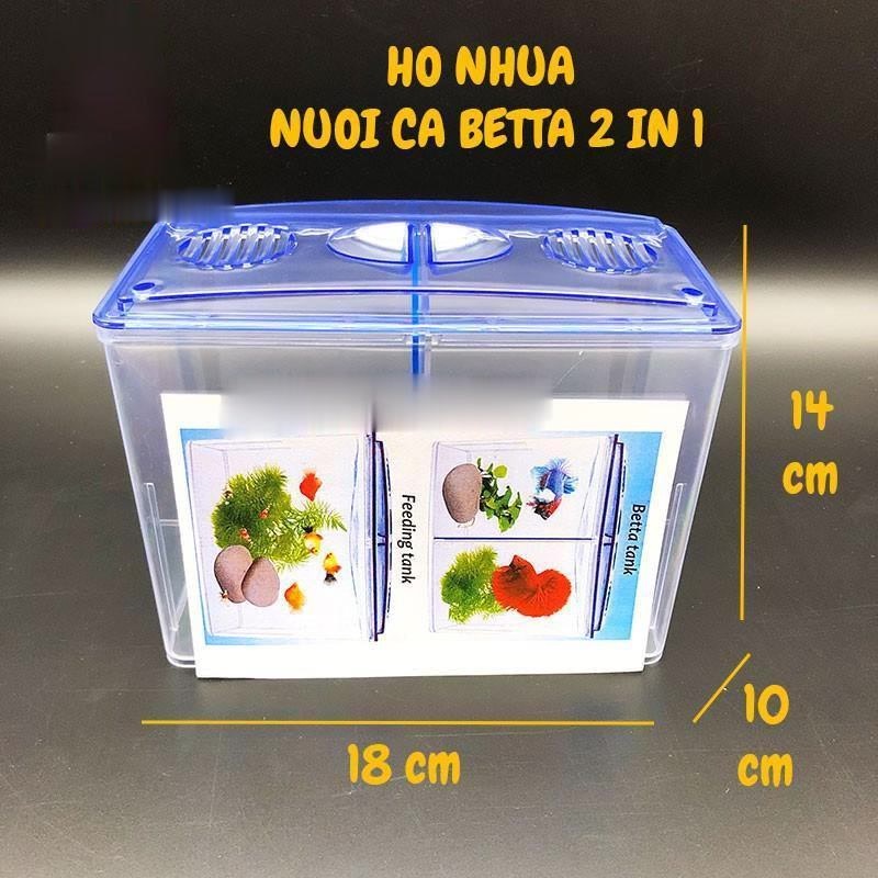 Bể Cá Betta Mini 2 Ngăn - Hồ Nhựa Mica Nuôi Cá Để Bàn