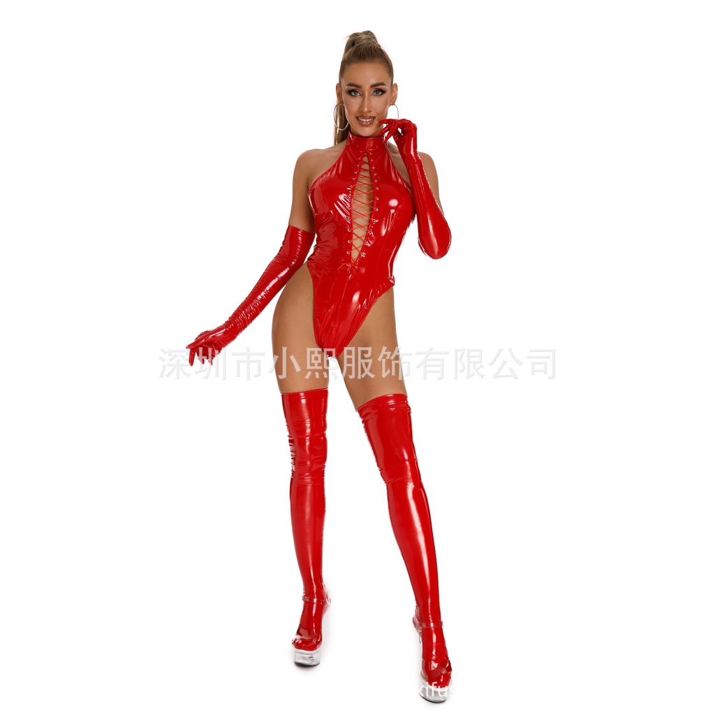 Bộ Áo Liền Quần Bằng Da PU Bóng Quyến Rũ Phong Cách Âu Mỹ Cho Nữ 6865