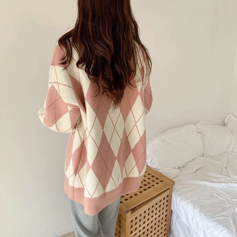 Áo khoác cardigan nữ Maikalông thỏ dáng rộng hoạ tiết kim cương siêu mịn phong cách Hàn Quốc, phụ kiện thời trang nữ YUN