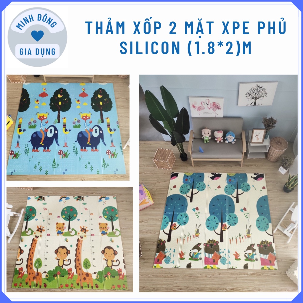 Thảm xốp cho bé lót sàn gấp gọn xpe, Thảm trải sàn cho bé chơi chống thấm chống trơn hàn quốc phủ silicon 1m8 x 2m