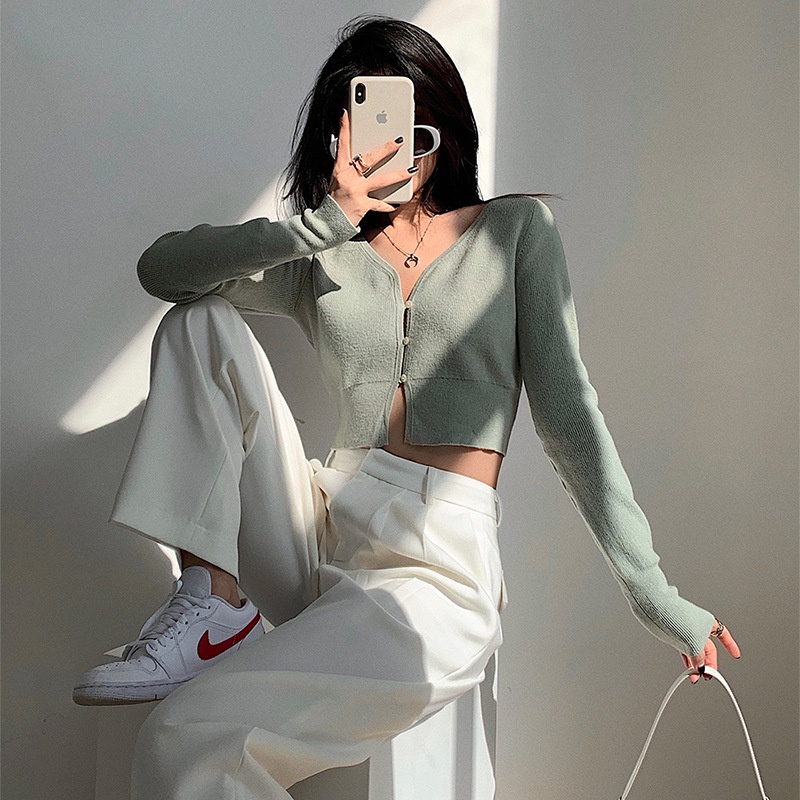 Áo Cardigan Len Dáng Croptop cổ V GUNNEN (ảnh feedback ở cuối)
