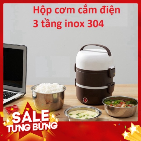 [FREE SHIP] Hộp Cơm Giữ Nhiệt 3 Tầng Hâm Nóng Thức Ăn Cắm Điện Bằng Inox Star Hot Lunch Box