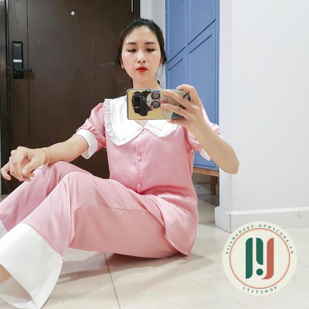 Bộ pijama, đồ bộ mặc nhà cộc tay lụa satin mềm mịn, kiểu dáng tiểu thư dễ thương [ẢNH THẬT + VIDEO TỰ CHỤP] Xịn