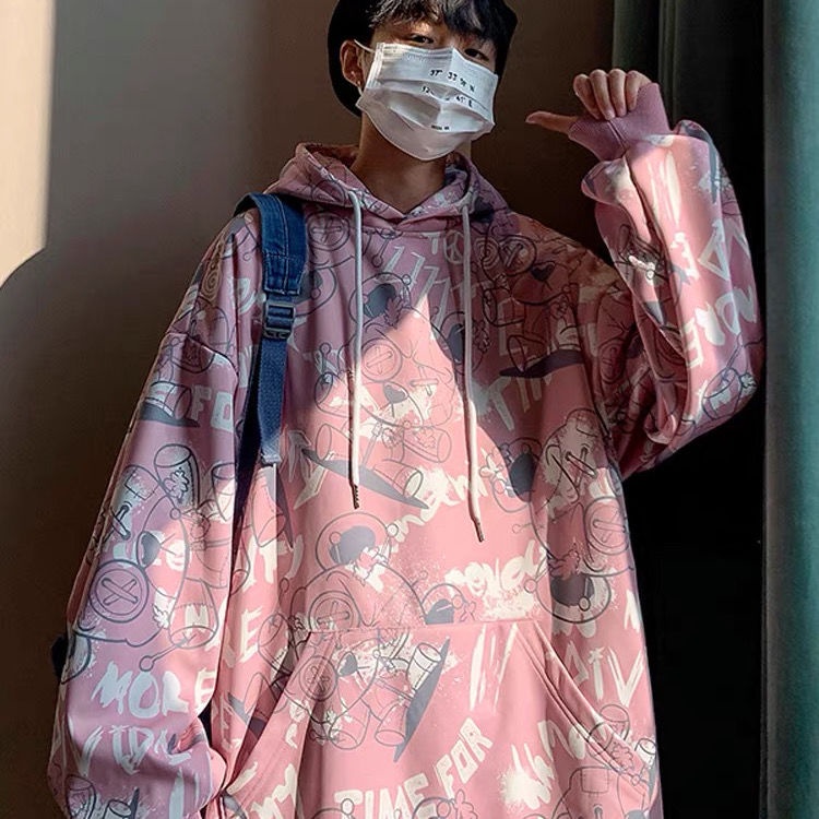 Áo hoodie Dáng Rộng Oversize In Họa Tiết Graffiti Thời Trang Cho Nam