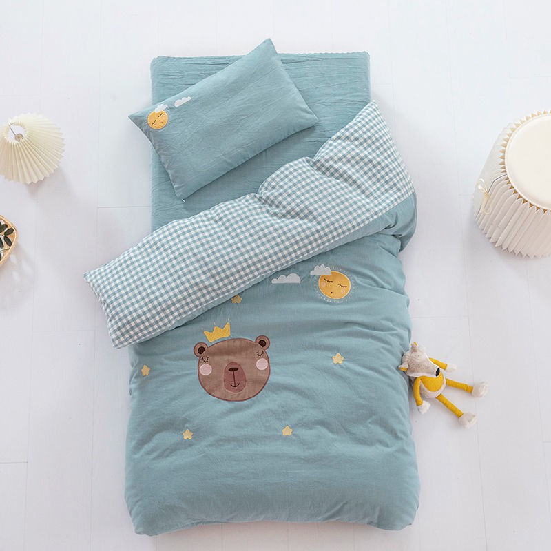 Bán trước۞Bộ chăn ga gối ba miếng cotton loại A wash cho trẻ em mẫu giáo 120 * 150