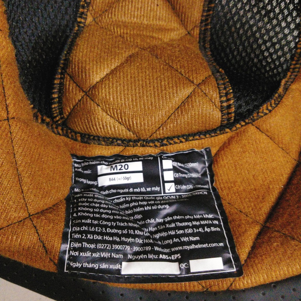 Lót nón bảo hiểm 3/4 M20C gồm 1 lót và 2 ốp tại phiên bản mới