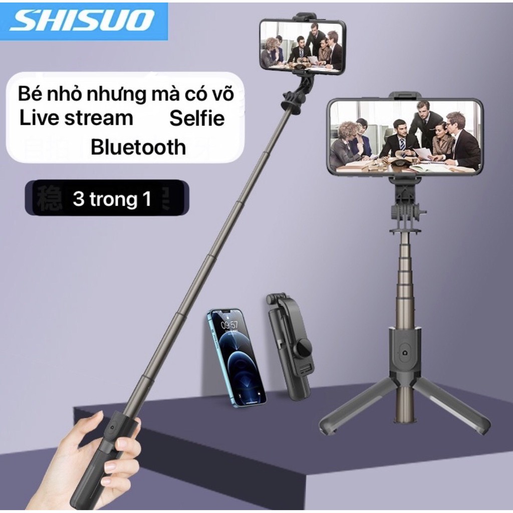 86cm - Gậy Selfie Bluetooth Shisuo Có Đèn Led, Có Điều Khiển Từ Xa - Tripod Có 3 Chân Đỡ - Gậy Selfie - Chụp Hình