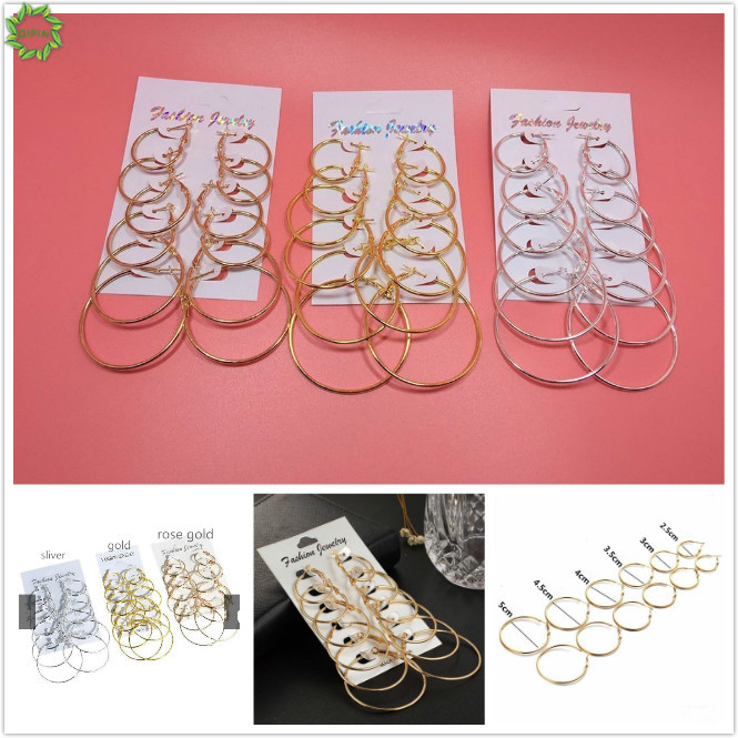 Set 6 Cặp Bông Tai Tròn Phong Cách Hàn Quốc Cổ Điển Cho Nữ Với 3 Màu Tùy Chọn