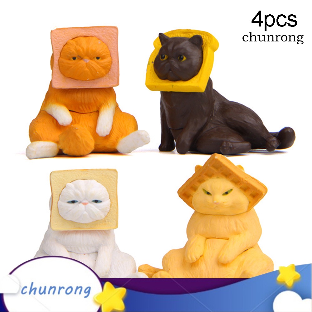 Set 4 tượng nhỏ hình mèo con mini trang trí dễ thương