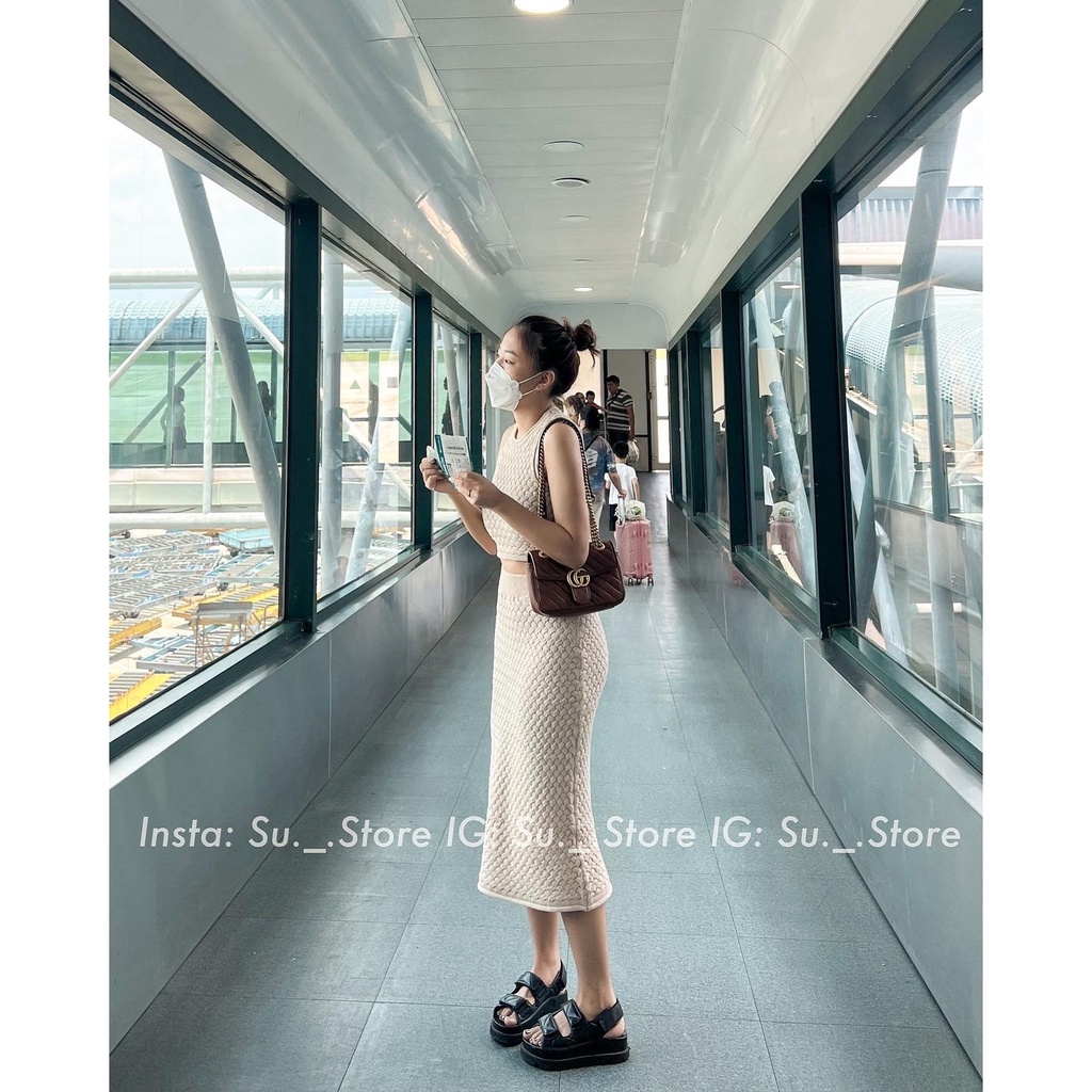 Set áo len thừng sát vai dây buộc kèm chân váy dáng dài S404 SUSTORE