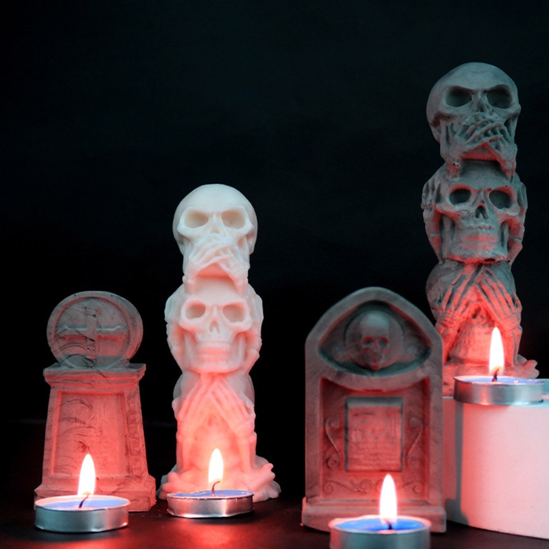 Khuôn Silicon Làm Đá In Hình Đầu Lâu Halloween 3D Độc Đáo