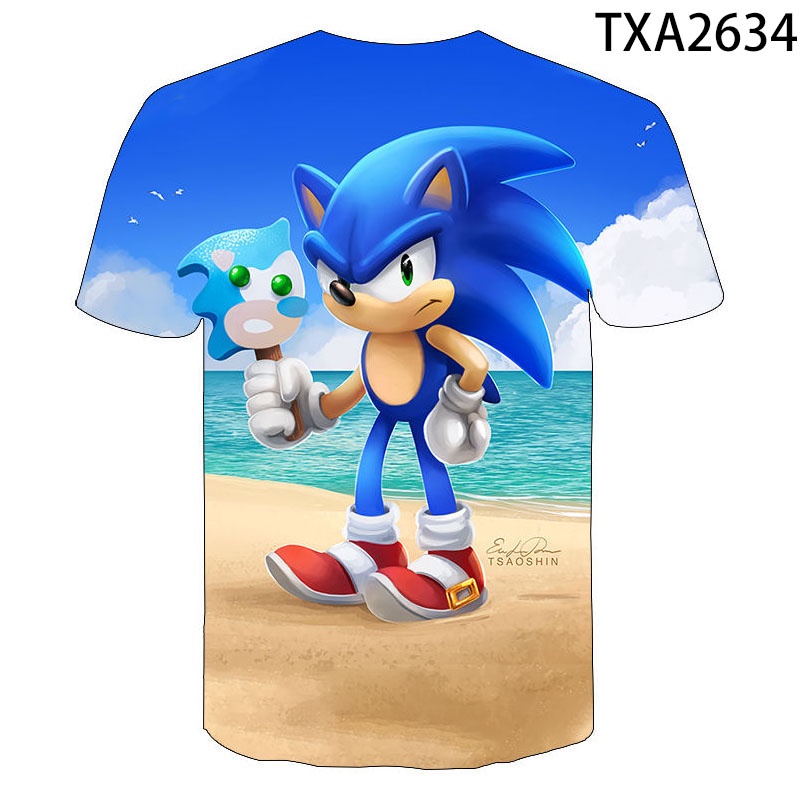 Áo thun tay ngắn in hình hoạt hình nhím Sonic 3D phong cách thường ngày thời trang cho trẻ em trai và gái