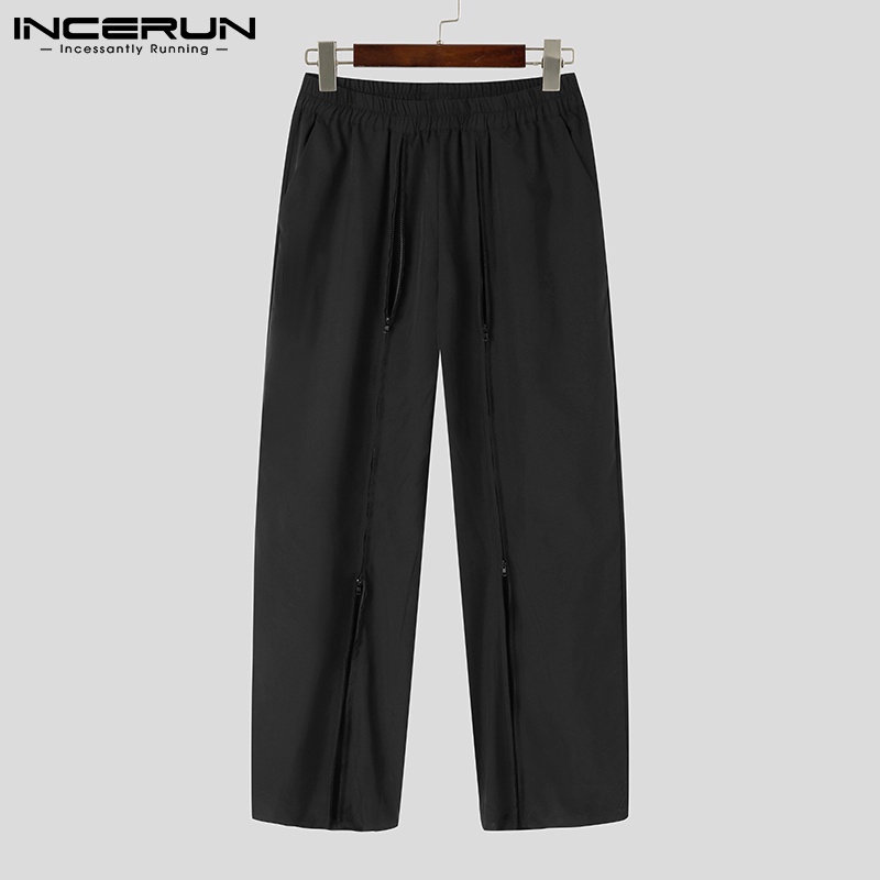 Quần dài INCERUN thời trang nam mặc hàng ngày eo co giãn thiết kế dây kéo xẻ ống