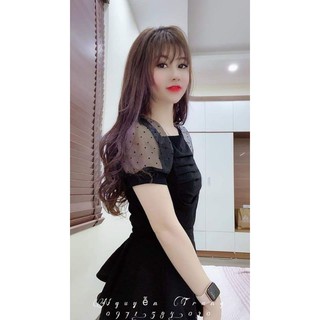 Áo cổ vuông tay bồng