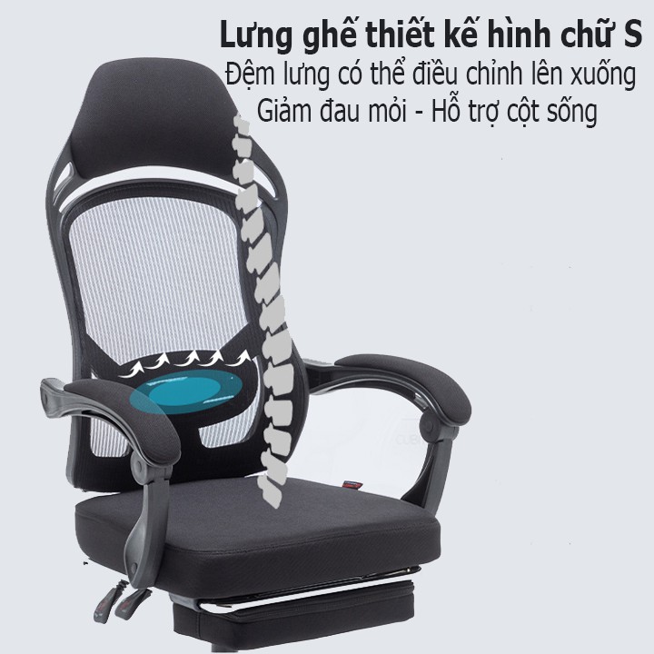 Ghế xoay văn phòng có tựa đầu thiết kế mới ( có gác chân) BETA HOME B019-1