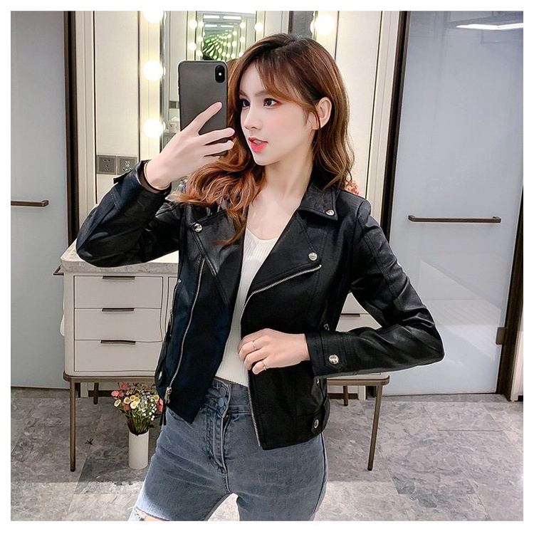 Áo da khoác nữ Quảng Châu cổ bẻ bền đẹp bảo hành 2 năm không bong tróc mẫu mới màu hồng be nâu đen 928