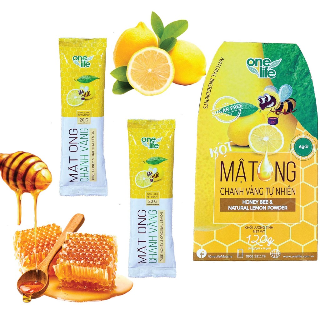 Hộp 6 gói Bột Mật Ong Chanh Vàng ONELIFE hòa tan uống liền nguyên chất, giảm cân, không đường